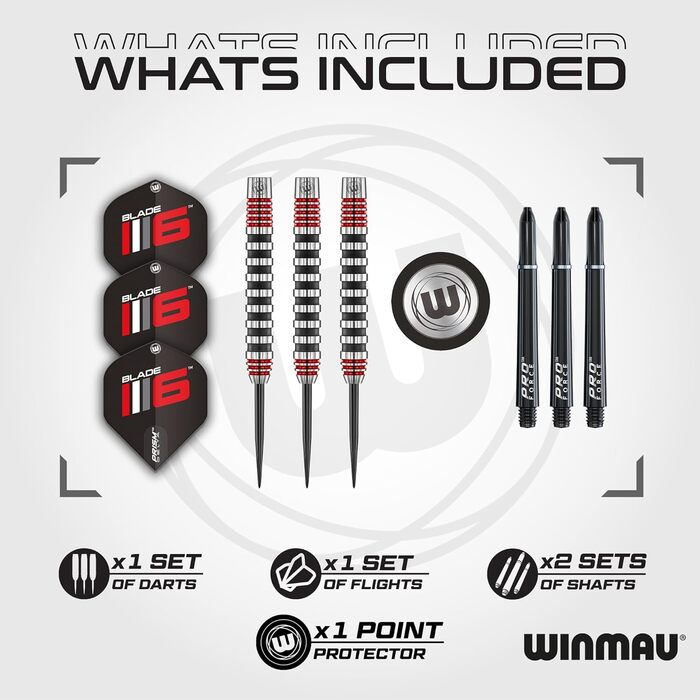 Дротики WINMAU Advance 500 24G червоні з крилами та стеблами