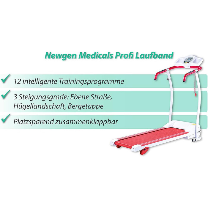 Доріжка Newgen Medicals Premium, 1,5 к.с., 12 км/год, нахил, 120 кг, 12 програм