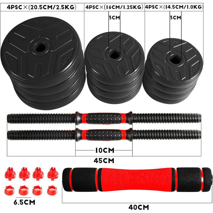 Набір гантелей CCLIFE з 2 гантелей Штанги регульовані 20 30 40кг Набір гантелей Професійна гантель з приставною сталевою трубкою Обважнювачі чорні-20кг