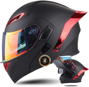 Мотошолом Bluetooth модульний ECE для дорослих, з подвійним візором, мікрофоном і динаміками, шумозаглушення, чорний/білий, глянець/матовий, XL (61-62 см)