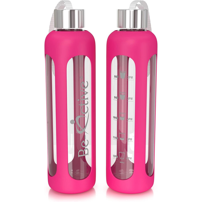 Скляна пляшка для води Be-Active 1000 мл з боросилікатного скла, BPA Free, з силіконовим чохлом, гаряче рожевий колір