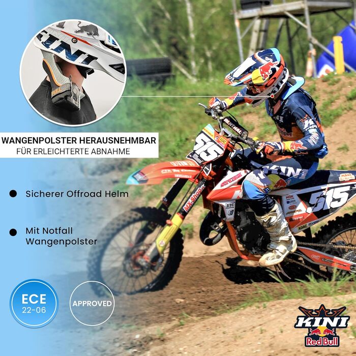 Чоловічий мотокросовий шолом Kini Red Bull, преміум, сертифікований для перегонів, крос, ендуро, даунхіл, підходить для окулярів