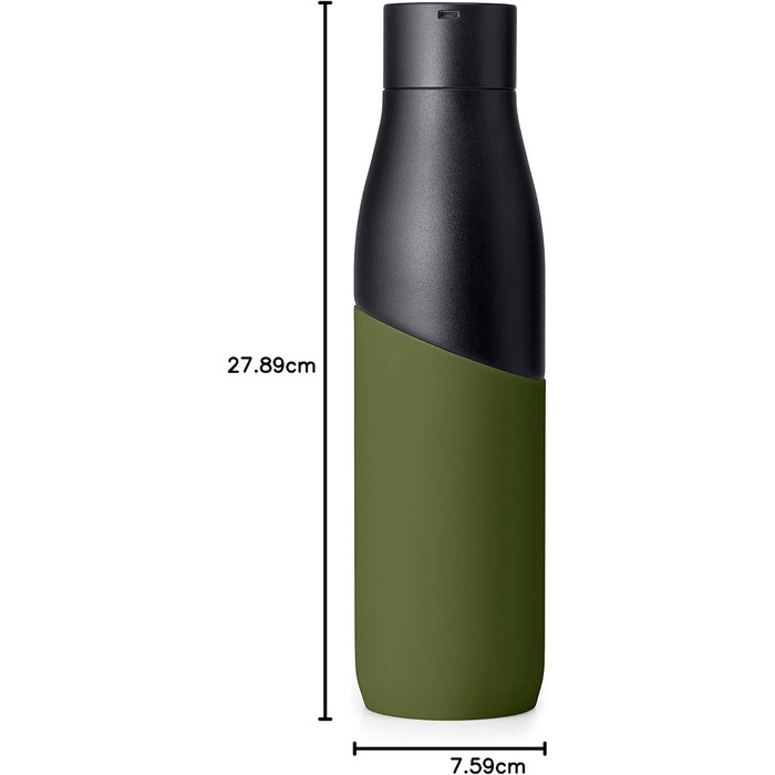 Пляшка LARQ Bottle Movement PureVis 950 мл — легка самочищувальна неізольована пляшка з нержавіючої сталі з UV-стерилізатором для води, багаторазова, для подорожей, чорна/сосна