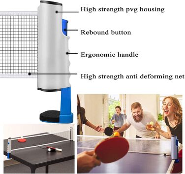 Розсувна сітка для настільного тенісу YOUYIKE, сітки для настільного тенісу 190 см (макс), регульована висувна сітка, портативна сітка для пінг-понгу для столу для настільного тенісу, офісного столу, обіднього столу (сіро-синій)