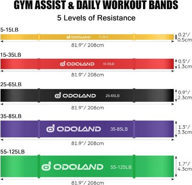 Набір фітнес-гумок Odoland 5 сил тяги, стрічка для підтягування, 12в1