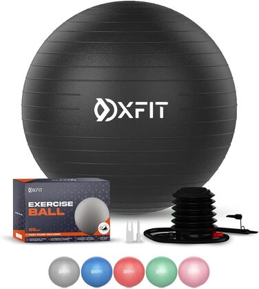 М'яч OXFIT 70-75см чорний - Anti-Burst, насос для ніг, Multi-Size