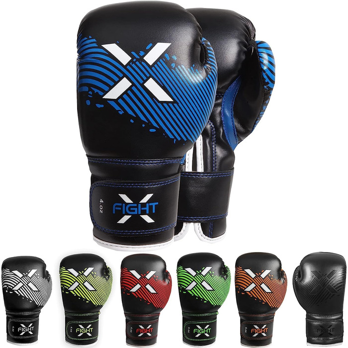 Дитячі боксерські рукавички FightX Junior 170 г, сині, PU, для тренувань та спарингів, для хлопчиків і дівчаток, MMA