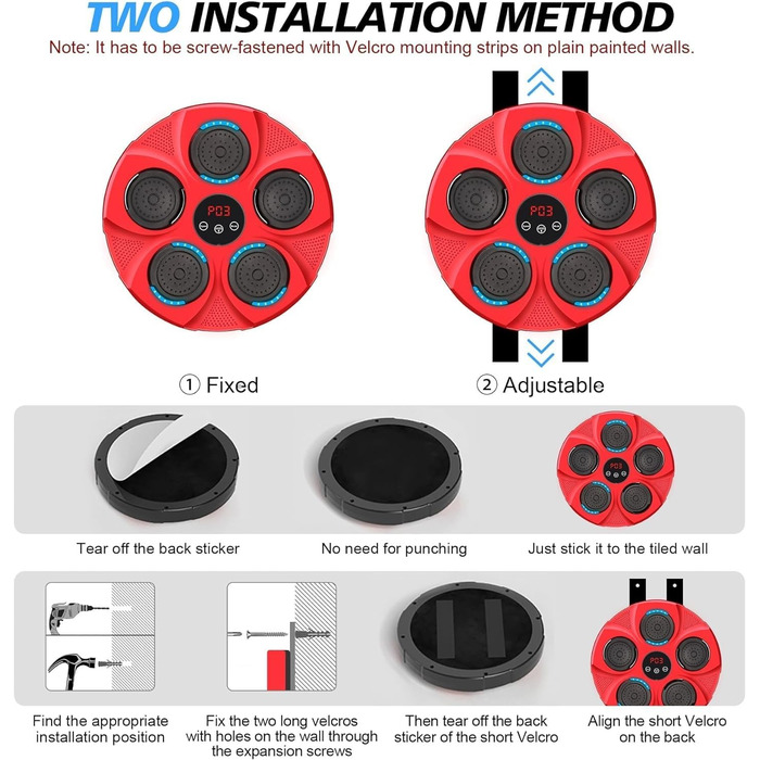 Музичний боксерський автомат LANPEW Настінна мішень для боксу Світлодіодна музична боксерська машина підтримує 9 режимів швидкості та режим підрахунку в приміщенні Дорослі та дитячі вправи з боксу (червоний, ротонді)