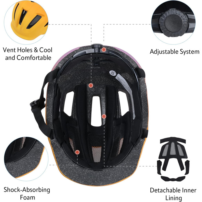 Дитячий велосипедний шолом YOOXARMOR, регульований, легкий, для хлопчиків і дівчат 3-8 років, для велосипеда, самоката, скейтборда, 50-59 см