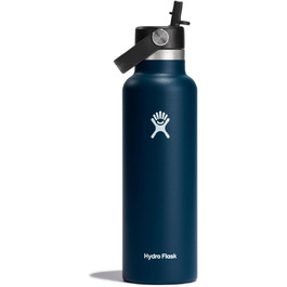 Термобутилка HYDRO FLASK 621 мл з трубочкою, вакуумна, нержавіюча сталь, герметична, зберігає тепло і холод, індиго