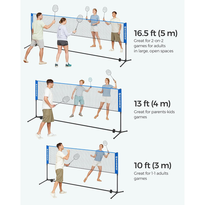 Набір сіток для бадмінтону SONGMICS, портативний спортивний набір для бадмінтону, тенісу, дитячого волейболу, піклболу, легке налаштування, нейлонова сітка зі штангами, для внутрішнього та зовнішнього використання синій 16,5 футів