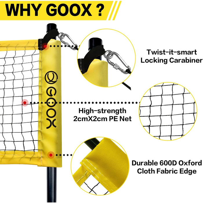 GOOX 4-кутова волейбольна сітка для 4 гравців, портативний набір для гри у волейбол на задньому дворі, пляжі чи газоні, для дорослих і підлітків, з сумкою для перенесення