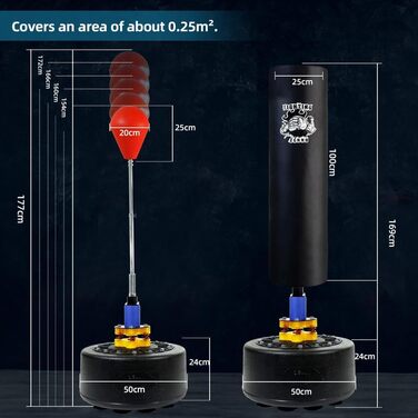 Боксерська груша ZERRO Окремо стояча боксерська груша Твердий набір боксерських м'ячів Регульований по висоті боксерський тренажер Heavy Duty, діаметр 25 см