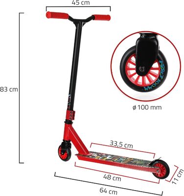 Трюковий самокат SportVida, самокат Kickscooter Kick Scooter Kickboard з фіксованою планкою обертання на 360 Kickscooter Trick Scooter для дітей Дорослі PU колеса (червоні та чорні)