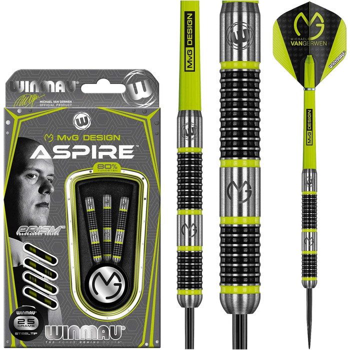 Дротики WINMAU MvG Aspire вольфрамові 25 г з крилами Prism Wings