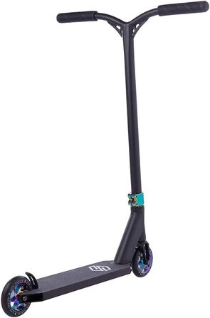 Трюковий самокат Striker Lux H87см Педаль Park Trick Scooter Light 3,1кг наклейка Fantic26 чорна Rainbow Neochrome