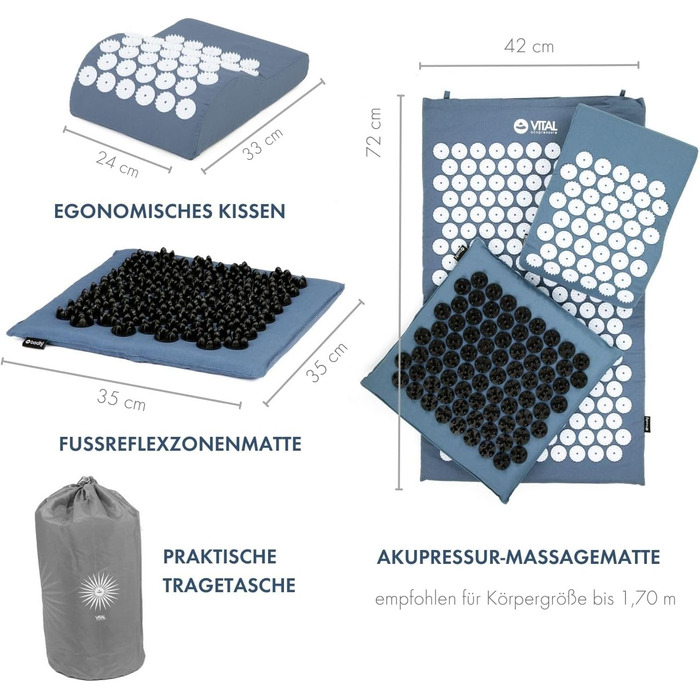 Набір килимків для точкового масажу Bodhi VITAL м'який, подушка, сумка