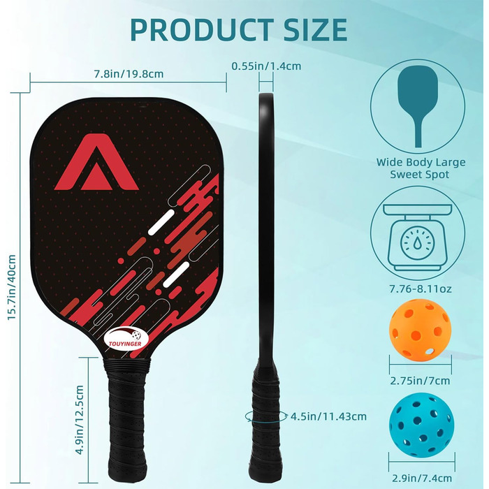 Набір Pickleball ракетка скловолокно, 4 м'ячі, рюкзак (червоний синій-2 шт.)