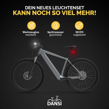 Набір велосипедних LED-ліхтарів DANSI StVZO, яскраве світло переднє 30/15 люкс, батарейковий комплект