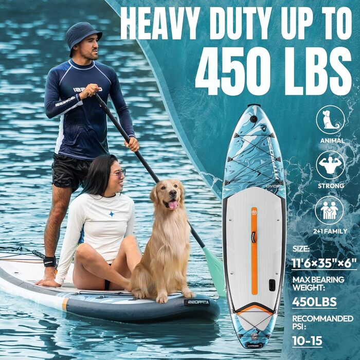 Надувна SUP-дошка ATPROSS 350x89x15 см, витримує до 200 кг, широка, для дорослих, з набором аксесуарів і рюкзаком, стійка, нековзка, для йоги, риболовлі та серфінгу