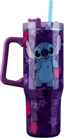 Термокружка Disney Stitch з ручкою 940 мл, ізольована подвійна стінка, кришка та соломинка, зберігає холод до 17 год, тепло до 8 год, лід до 45 год