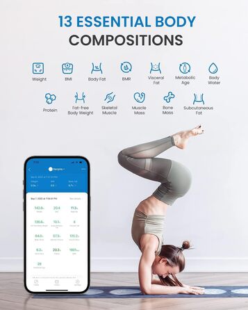 Шкала відстеження жиру в організмі RENPHO Wi-Fi Fitness Scale для людей з жировими відкладеннями та м'язовою масою, ваги для ванної кімнати з аналізом жиру в організмі та моніторингом 13 показників для вашого здоров'я, Elis Aspire 11'/280 мм (11'/280 мм, 