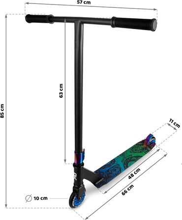 Трюк на вулиці SOKE EVO ABEC-9 Трюковий самокат Kickscooter з ABEC 9 Кулькові підшипники Скутери Скутери Дорослі та діти Ширина 50 см Кермо 360 Хомут з 3 гвинтами з алюмінію (чорний)