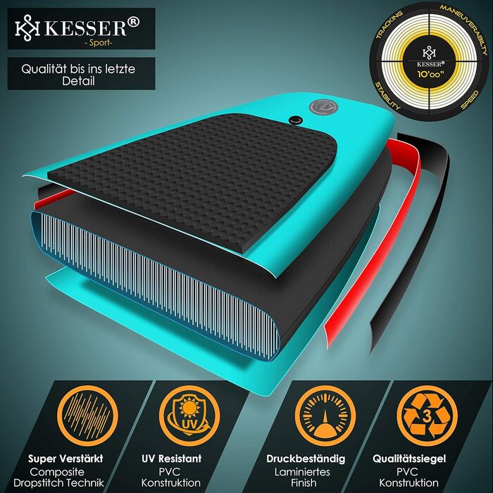 KESSER® Надувна SUP-дошка для веслування, преміум, 6 дюймів, з повним комплектом аксесуарів, для водного спорту, до 130 кг