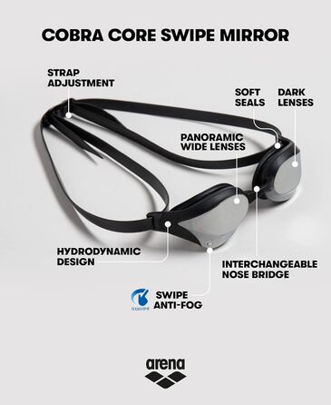 Чоловічі окуляри для плавання Cobra Core Swipe Mirror (1 упаковка) один розмір сріблястий