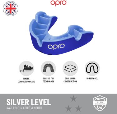 Капа OPRO Silver з чохлом, дорослі (10), чорна/срібляста