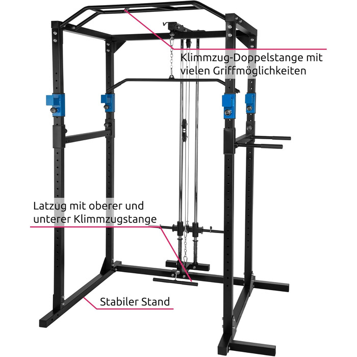 Силова станція tectake Power Rack для фітнесу, турнік подвійний, міцна сталева рама