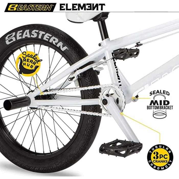 Велосипеди Eastern Bikes Element BMX Bike, 50.8 см, повна хромолієва рама та вилки Chromoly, білий