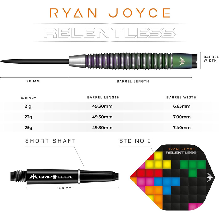 Місія дартс Райан Джойс Невблаганний Набір дротиків 95% вольфрам, сталевий"