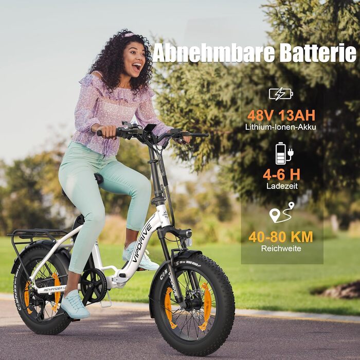 Велосипед складаний Vipdrive E-Bike 20', 48V13Ah, 7-швидкісний, LCD, білий