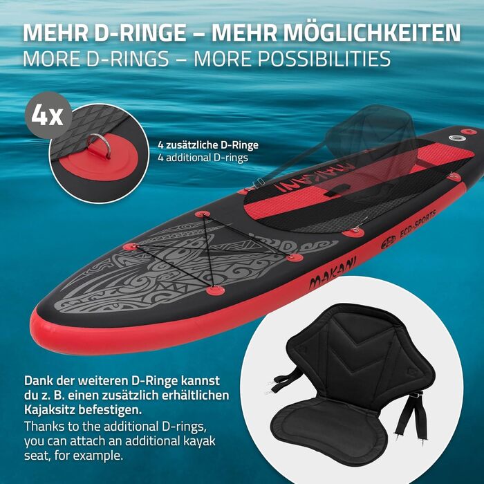 Надувна SUP-дошка ECD Germany 305-380 см, до 150 кг, комплект із веслом, сидінням-каяком і сумкою, різні моделі