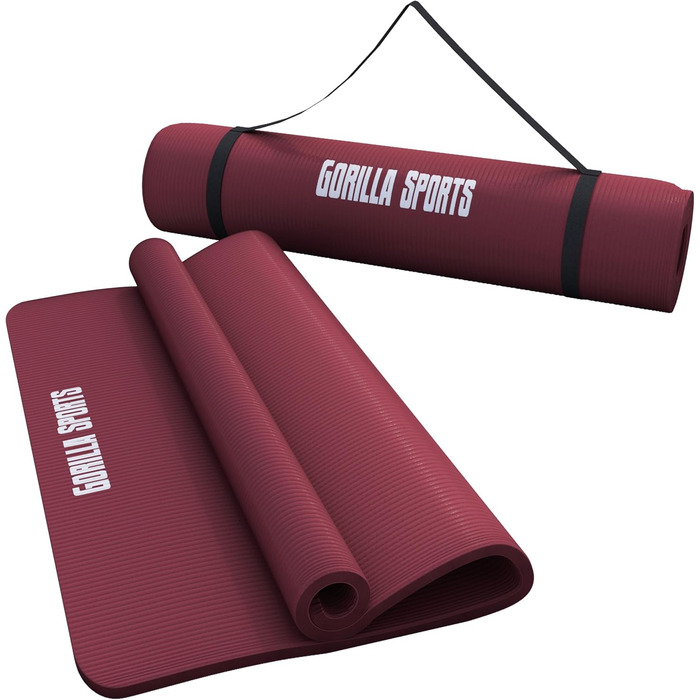 Йога-мат GORILLA SPORTS® 190x60/100x1,5 см, нековзкий, без фталатів, з ременем для перенесення, вибір кольору – килимок для фітнесу, спорту та гімнастики