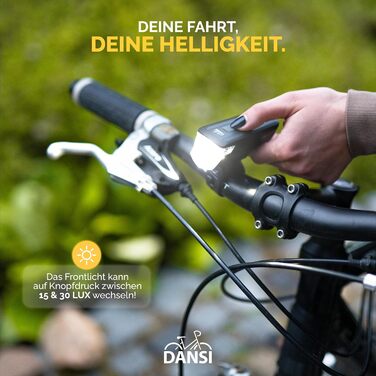 Комплект велосипедних ліхтарів DANSI StVZO, LED, передній світлодіодний ліхтар 30/15 Люкс, акумуляторний набір