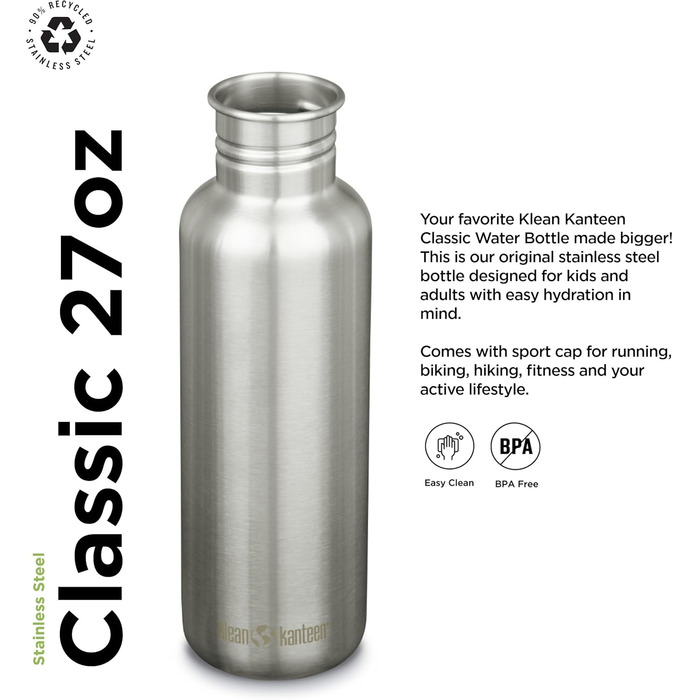 Термобутилка Klean Kanteen з нержавіючої сталі, 500 мл, універсальна, срібляста