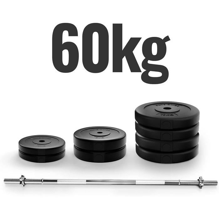 Штанга Physionics 60KG - сталь, вагові пластини, зірчасті замки