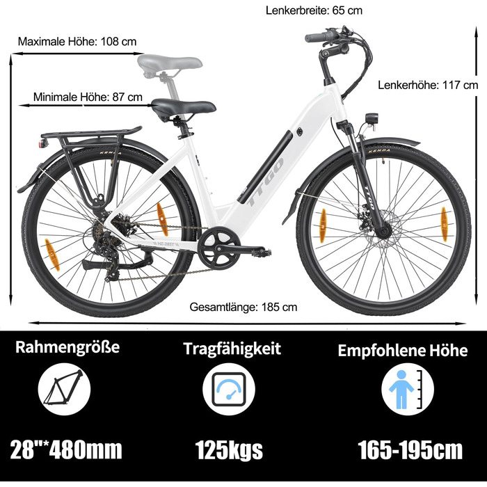 Акумулятор ZIMONDA E-Bike 250Вт 468Втгод 7 передач 25км/год до 100км білий