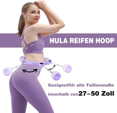 Хула-хуп з ваговим м'ячем, Hoola Hoop для схуднення, Хула-хуп Silent XXL 128CM, Hullahub Hoop, 18 вузлів, регульований і знімний, Фітнес Хула-хуп (фіолетовий)