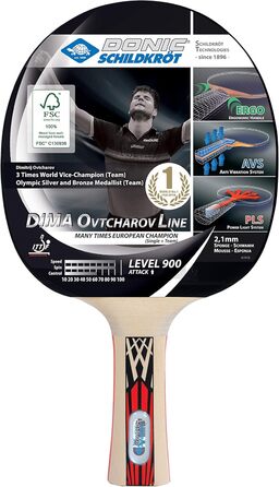 Ракетка для настільного тенісу Donic-Schildkrt Ovtcharov 900 FSC, AVS, PLS & Ergo Grip, губка 2,1 мм, FSC дерево, Spinmax - гума ITTF, 754415 One size