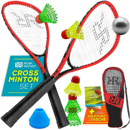 Набір ракеток Rush RS3 Speed Badminton Set 5 предметів (2 ракетки, 5 воланів, софтбол, 8 разів розмітка поля, сумка для перенесення) Crossminton Set - Turbo Badminton Set - Speedbadminton Set (4th Red)