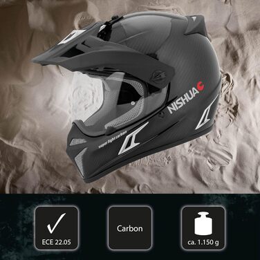 Мотоциклетний шолом Enduro Carbon Evo, ECE сертифікований, ударостійкий, легкий, вентиляція, чорний карбон, розміри S-XL