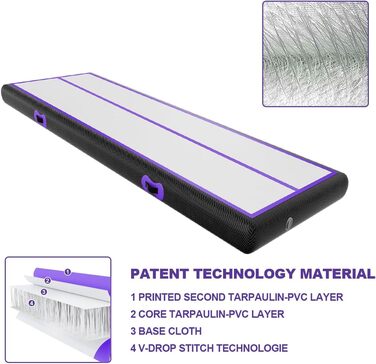 Гімнастичний надувний мат Airtrack 200×100×10 см з електричним насосом, чорний з фіолетовим, для йоги, тренувань, кемпінгу, тумблінгу