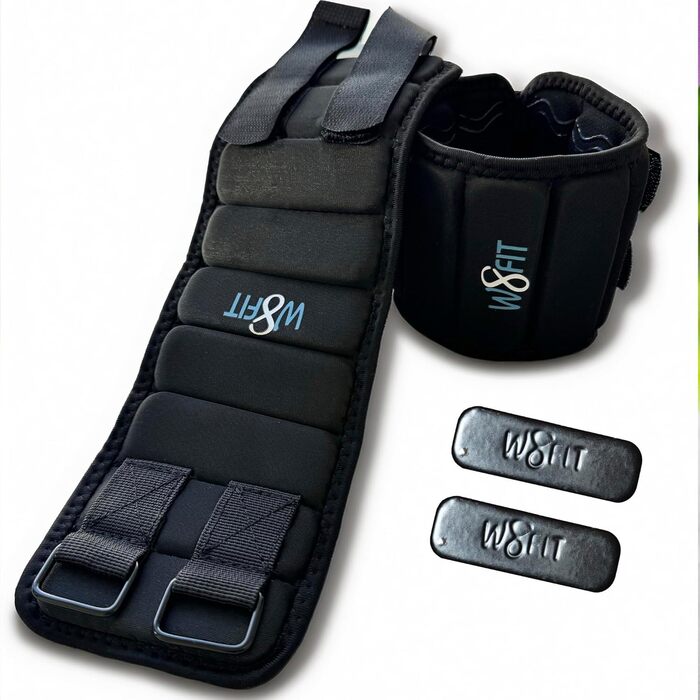 W8FIT Регульовані обважнювачі для ніг і щиколоток, знімні вантажі, 1,8 кг, чорні, розмір M (22,9-30,5 см), 2 шт, прані