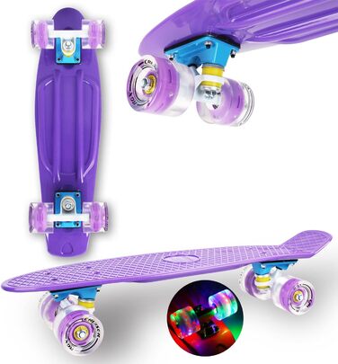 Скейтборд Mini Cruiser Series RGX Skate 22 дюйм 56 см для дітей та дорослих, Скейтборд з легкими колесами PU 78A Cruiser з підсвічуванням, Різнокольоровий, LED спалах ABEC-7