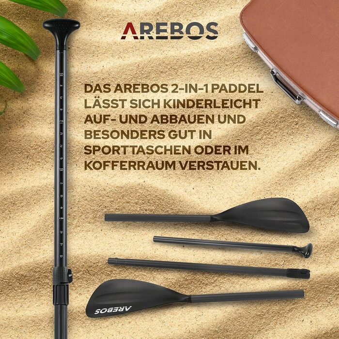 Arebos 2-в-1 весло для SUP, каное та каяка, алюмінієве, розсувне 156-215 см