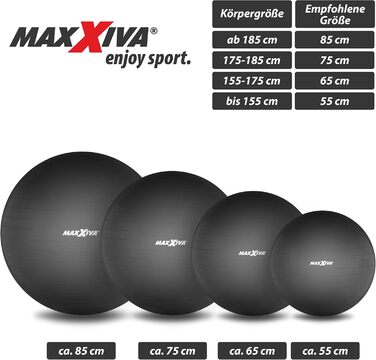 М'яч для фітнесу MAXXIVA Anti-Burst 75 см, до 250 кг, чорний