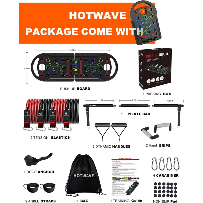 HOTWAVE Push Up Board 20-в-1: Портативна складна дошка для віджимань, професійний тренажер для чоловіків і жінок, домашній спортзал, універсальні ручки для підлоги